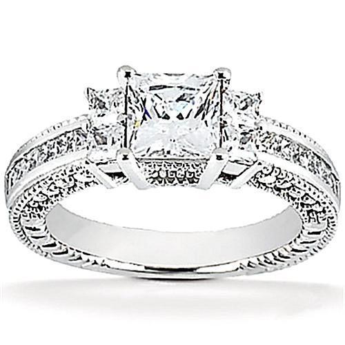 2.62 Ct. Princess Cut Genuine Diamond Ring White Gold Solitaire With Accents