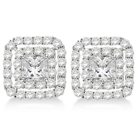 2.64 Carats Princess Pave Set Real Natural Earth Mined Diamond Jacket Earring 14K White Gold