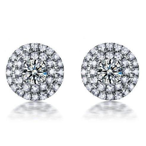 2.64 Carats Round Brilliant Cut Real Diamond Halo Women Stud Earrings