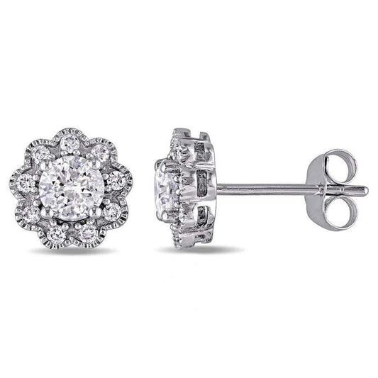 2.68 Carats Round Cut Real Diamonds Lady Halo Studs Earrings Gold White 14K