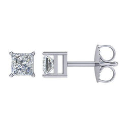 2.7 Ct Princess Cut Genuine Diamond Stud Earring 14K White Gold