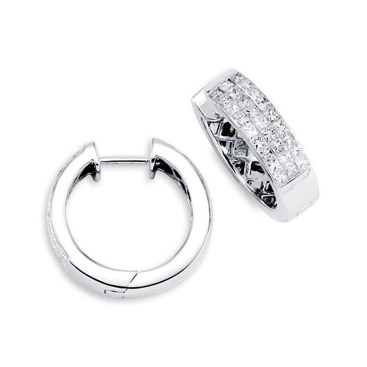 2.7 Ct Princess Cut Real Diamond Women Hoop Earrings