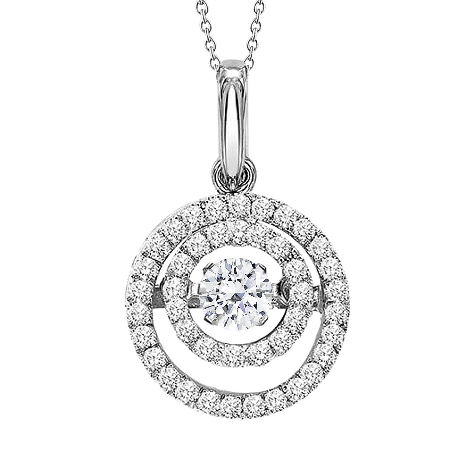 2.70 Carats Circle Style Pendant Necklace Natural Diamonds White Gold 14K