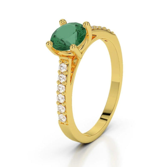 2.70 Carats Green Emerald With Diamond 14K Yellow Gold Engagement Ring