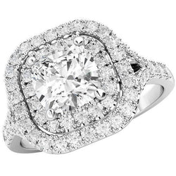 2.70 Carats Natural Halo Diamond Fine Ring Split Shank White Gold 14K