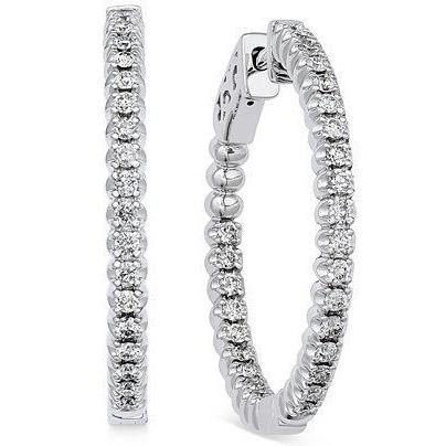 2.70 Carats Round Cut Real Diamonds Women Hoop Earrings 14K White Gold