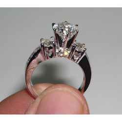 2.70 Carats Round Real Diamond Engagement Ring Heart Set White Gold