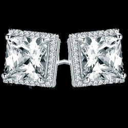 2.70 Ct Princess And Round Halo Natural Diamond Stud Earring 14K White Gold