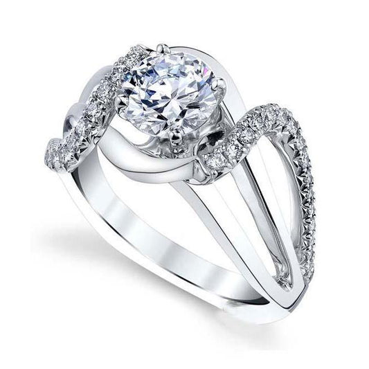 2.70 Ct Round Cut Real Diamond Solitaire Ring With Accents 14K White Gold