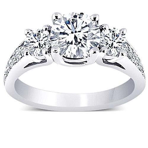 2.71 Carat Three Stone Round Real Diamonds Engagement Ring New