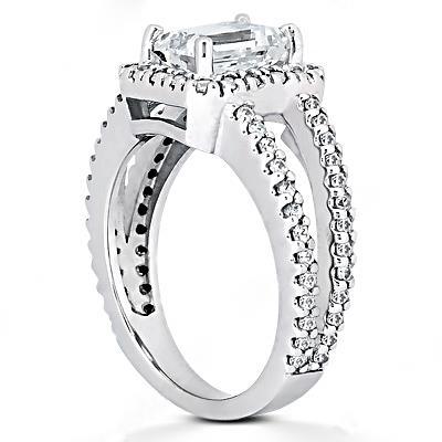 2.71 Ct. Emerald Diamond Halo Engagement Ring Split Shank Prong Setting White Gold 14K