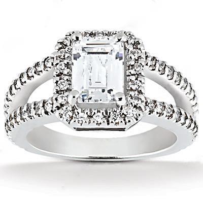2.71 Ct. Emerald Natural Earth Mined Diamond Halo Engagement Ring Split Shank Prong Setting White Gold 14K