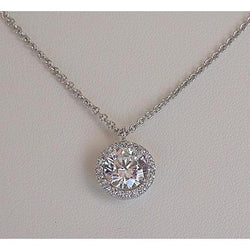 2.72 Carats Sparkling Round Cut Natural Earth Mined Diamonds Pendant Necklace White Gold 14K