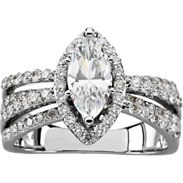 2.75 Carat Marquise And Round Real Diamond Engagement Ring White Gold 14K