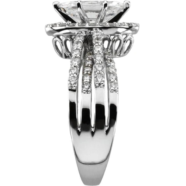 2.75 Carat Marquise And Round Real Diamond Engagement Ring White Gold 14K