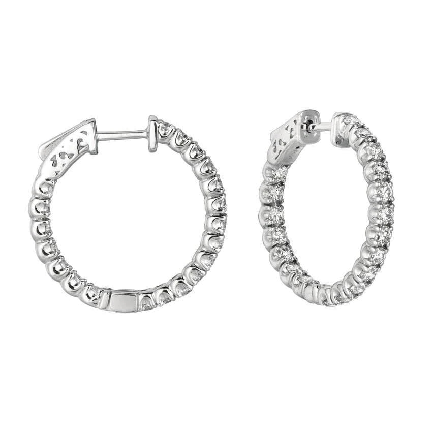 2.75 Carat Round Brilliant Real Diamond Hoop Pair Earring White Gold 14K