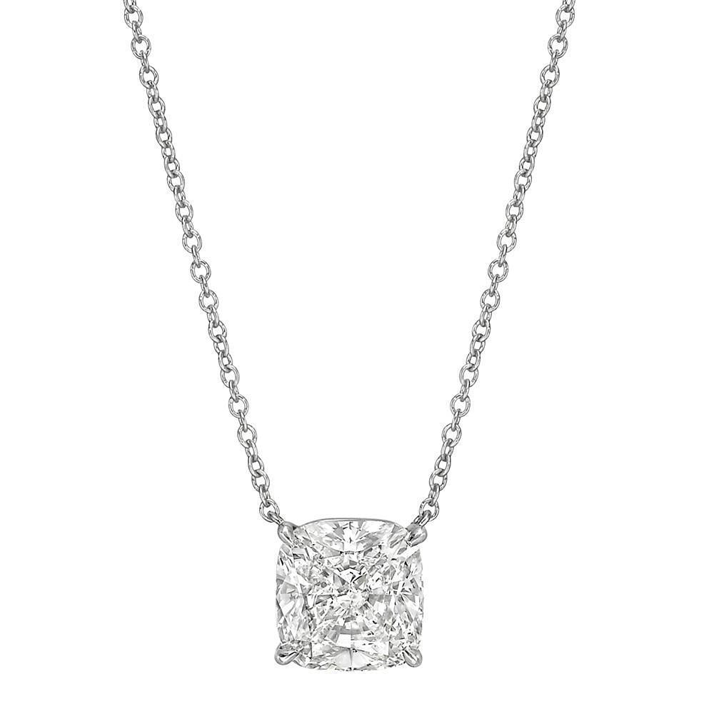 2.75 Carat Solitaire Cushion Genuine Diamond Pendant Necklace White Gold