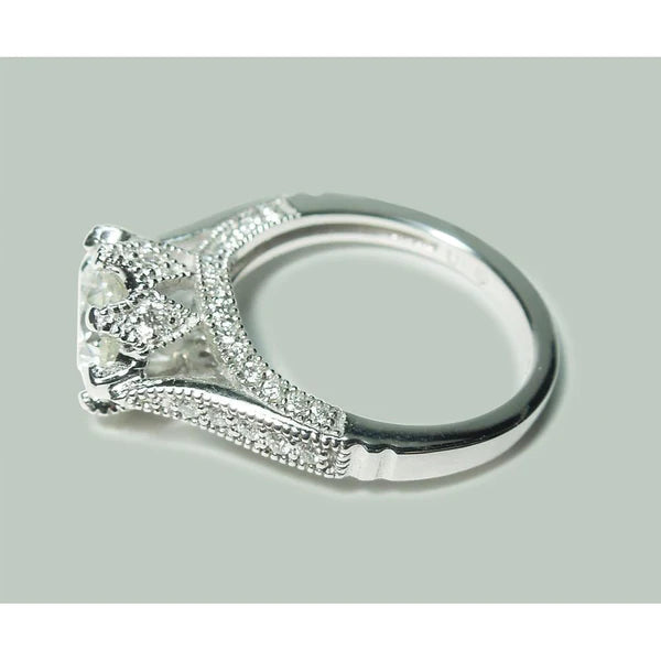 2.75 Carat Solitaire With Accents Real Diamond Engagement Ring White Gold