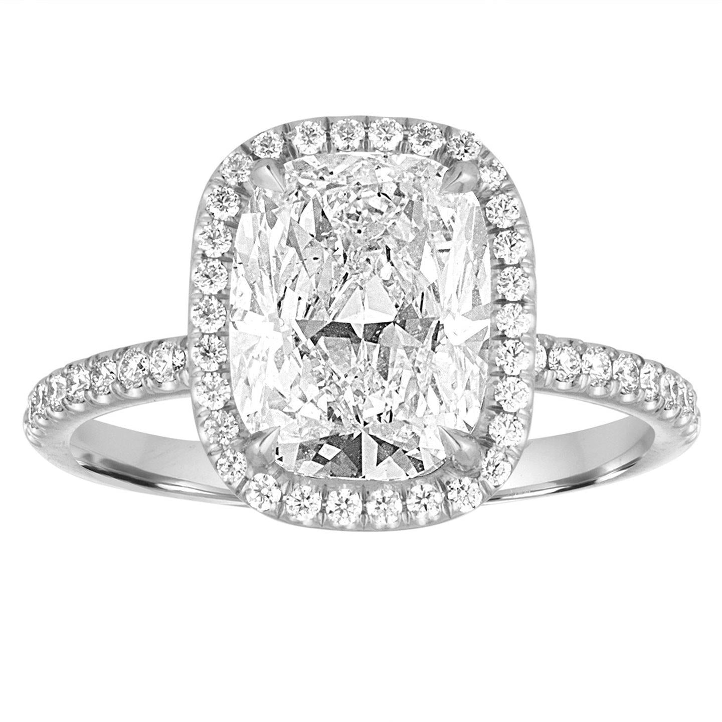 2.75 Carats Cushion Cut With Round Halo Genuine Diamond Ring White Gold 14K