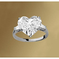 2.75 Carats Heart & Baguette Genuine Diamonds Ring 3 Stone Jewelry New
