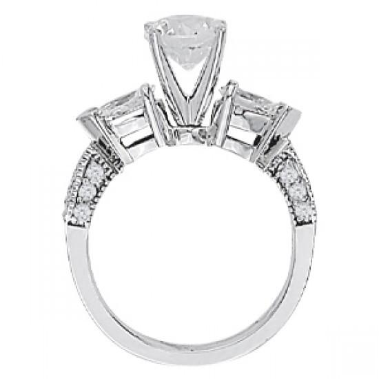 2.75 Carats Real Diamonds Three Stone Style Engagement Ring White Gold 14K