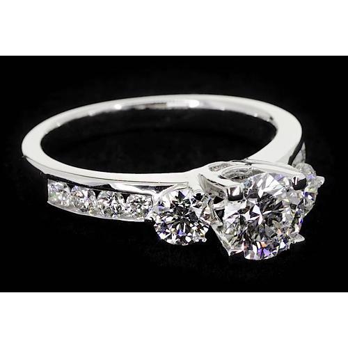 2.75 Carats Three Stone Ring Channel Set Round Diamond Jewelry