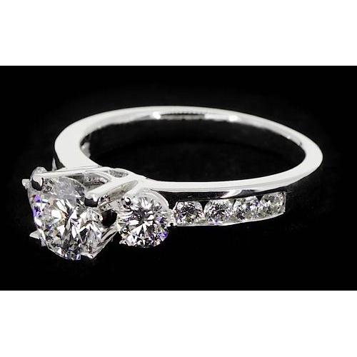 2.75 Carats Three Stone Ring Channel Set Round Diamond Jewelry