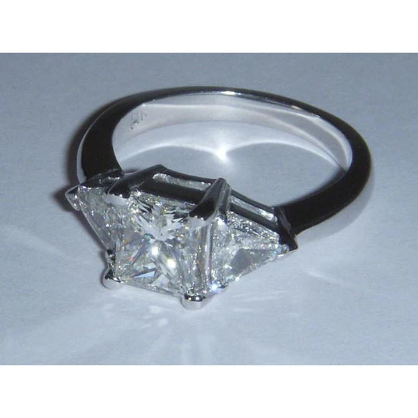 2.75 Ct. 3 Stone Princess and Trilliant Cut Natural Diamond Engagement Ring