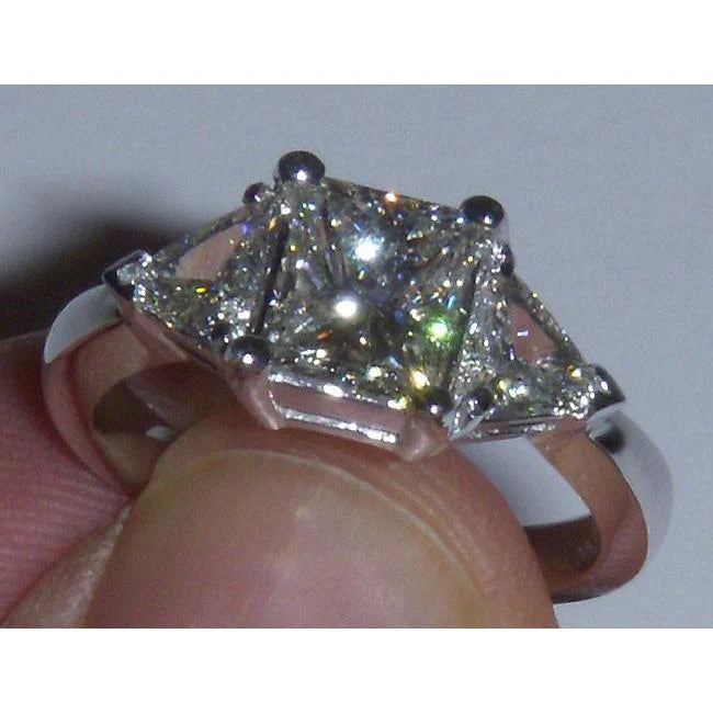 2.75 Ct. 3 Stone Princess and Trilliant Cut Natural Diamond Engagement Ring