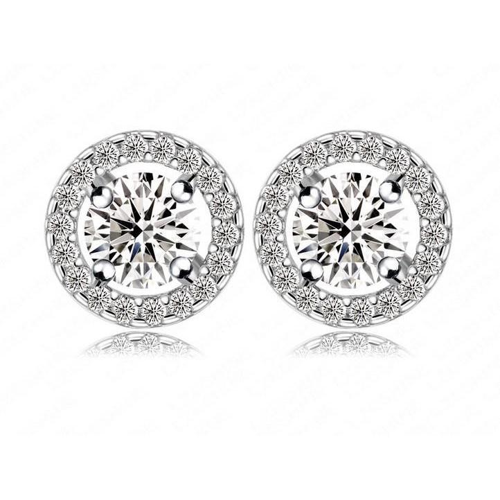 2.76 Carats Prong Set Real Round Diamond Lady Studs Earring White Gold 14K