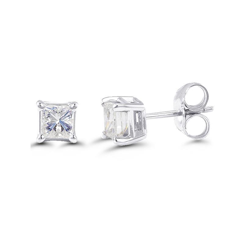 2.8 Ct Princess Cut Natural Diamond Stud Earring 14K White Gold