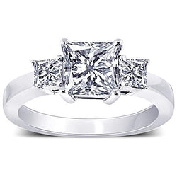 2.80 Carat Three Stone Princess Genuine Diamonds Anniversary Ring Jewelry New