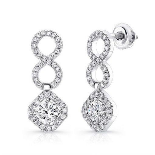 2.80 Carats Natural Brilliant Cut Diamonds Lady Dangle Earrings 14K White