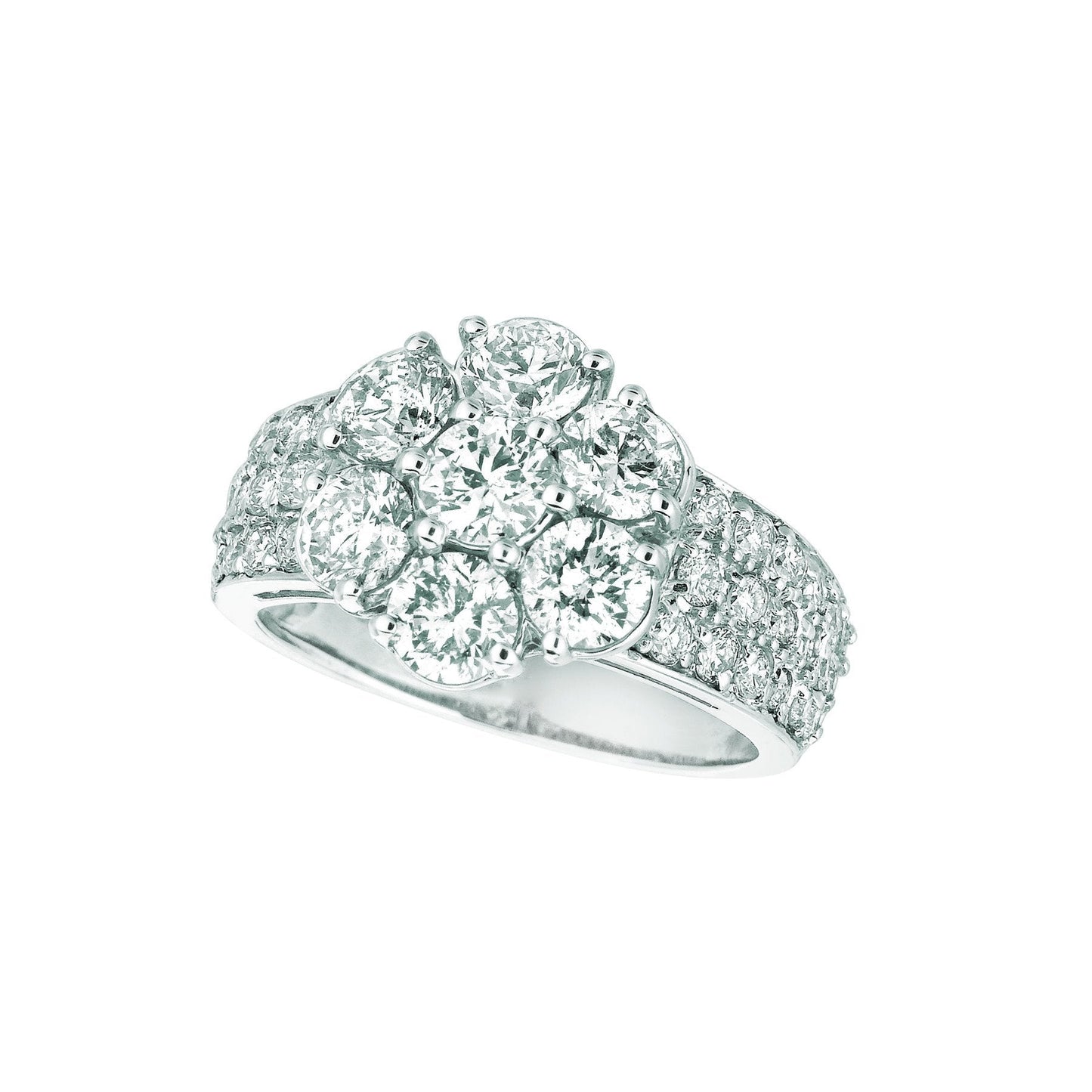 2.80 Carats Natural Diamond Flower Fancy Ring 14K White Gold With Accents