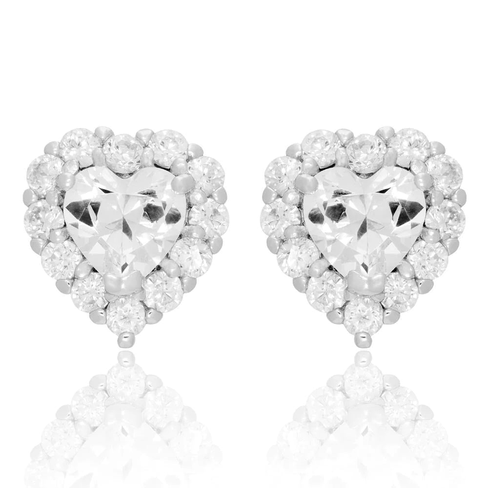 2.80 Carats New Round And Heart Cut Real Diamond Halo Stud Earrings