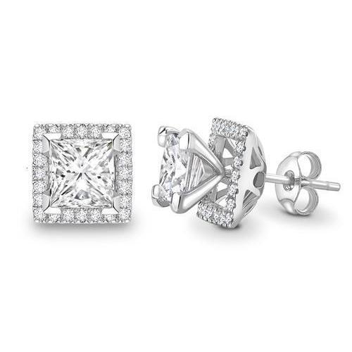 2.80 Carats Prong Set Real Diamonds Halo Ladies Studs Earrings Gold 14K