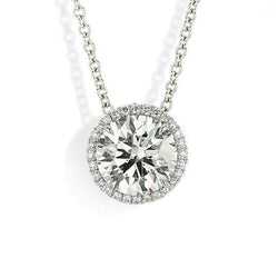 2.80 Carats Round Genuine Diamond Lady Necklace Pendant Gold White 14K
