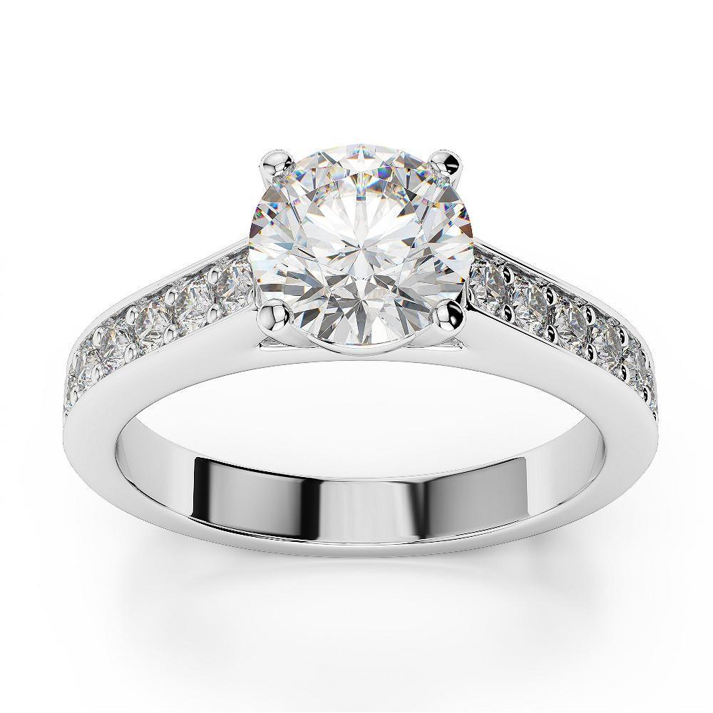 2.80 Carats Round Prong Set Natural Diamond Accented Ring White Gold 14K