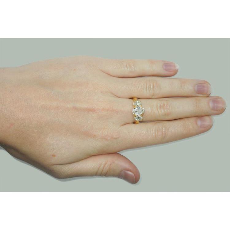 2.81 Cts. Oval Genuine Diamonds Three Stone Engagement Ring Yellow Gold 18K