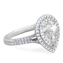 2.85 Carats Pear And Round Natural Diamond Halo Ring