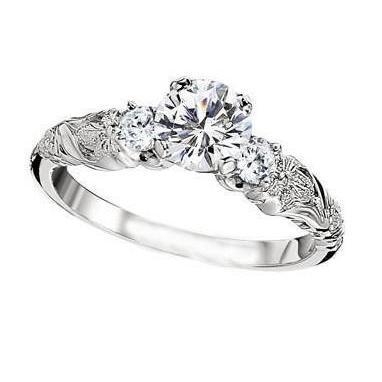 2.85 Ct 3 Stone Real Diamond Antique Style Wedding Ring White Gold 14K
