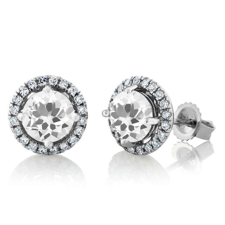 2.90 Carats Brilliant Cut Real Diamond Halo Stud Earrings White Gold 14K