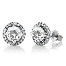 2.90 Carats Brilliant Cut Real Diamond Halo Stud Earrings White Gold 14K