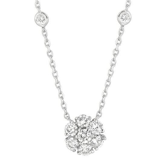 2.90 Carats Genuine Diamond Flower & Bezel Necklace Pendant White Gold 14K
