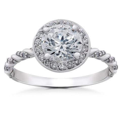 2.90 Carats Real Diamond Halo Ring White Gold 14K New