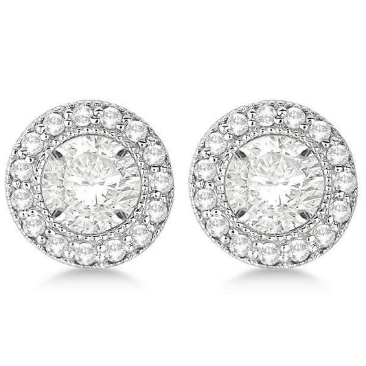 2.90 Carats Round Real Diamond Jacket Women Earring White Gold 14k Studs