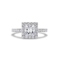 2.90 Ct Princess And Round Cut Real Diamond Halo Ring Gold