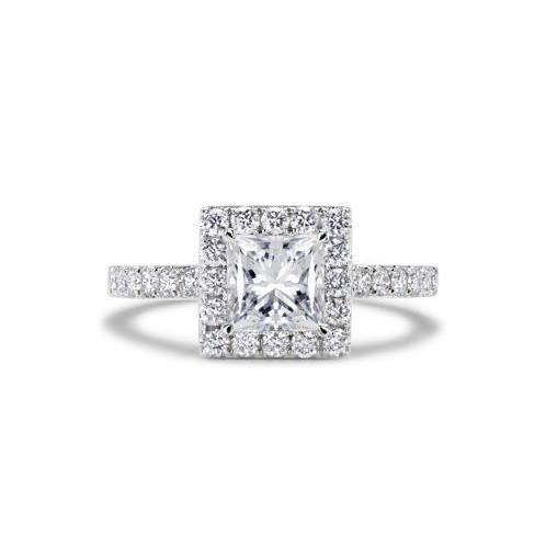 2.90 Ct Princess And Round Cut Real Diamond Halo Ring Gold