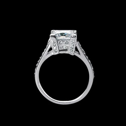 2.91 Carat Natural Princess Diamond Ring Solitaire With Accents Pave