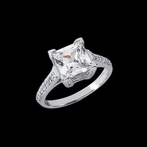 2.91 Carat Natural Princess Diamond Ring Solitaire With Accents Pave